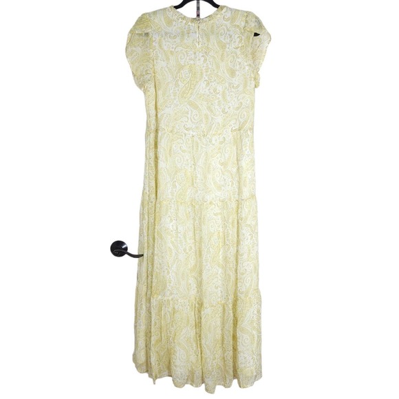 Lucky Brand Women Dress Ariel Tiered Maxi Ruffle Yellow Paisley Floral Prairie S - Picture 4 of 15